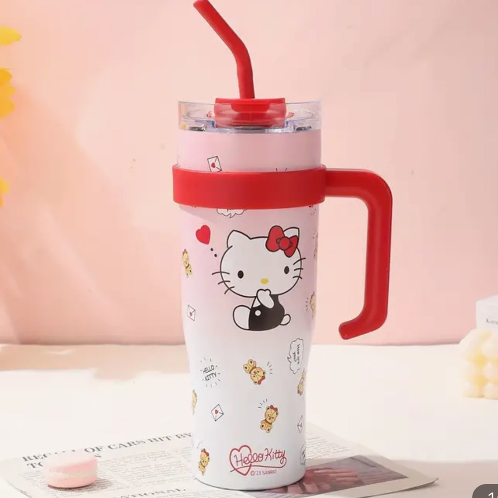 Sanrio Hello Kitty 40 oz Handle Double Wall Stainless Steel StrawTumbler